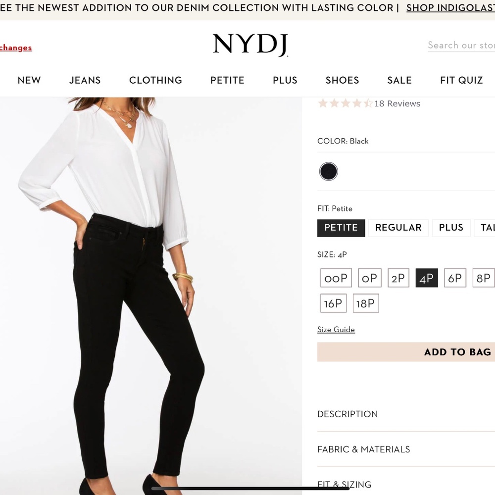 NYDJ, new with tag Ami Skinny 4P black jeans